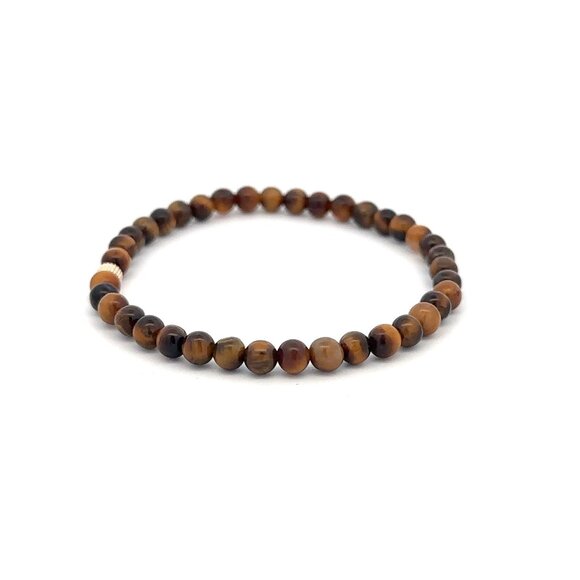 Gemstones Tiger's Eye Mini 4mm Stretchable Bracelet 14k Gold Bead Charm Corrugat - Picture 5 of 5